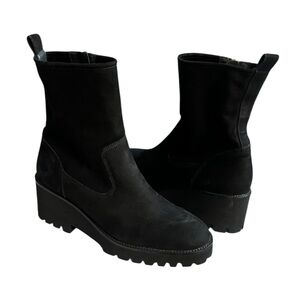 Paul Green Newbury Black Nubuck Lug Sole Wedge Ankle Boots Women’s UK 6/US 8 NEW